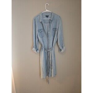 Gap XXL Light Blue Chambray Belted Collared Shirt Dress Long Sleeve Knee Length